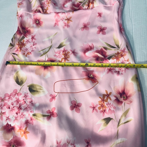Vintage Y2K 90s B. Smart sz. M? Floral Maxi Dress Draped Cowl Neck Lined Pink - Picture 10 of 14